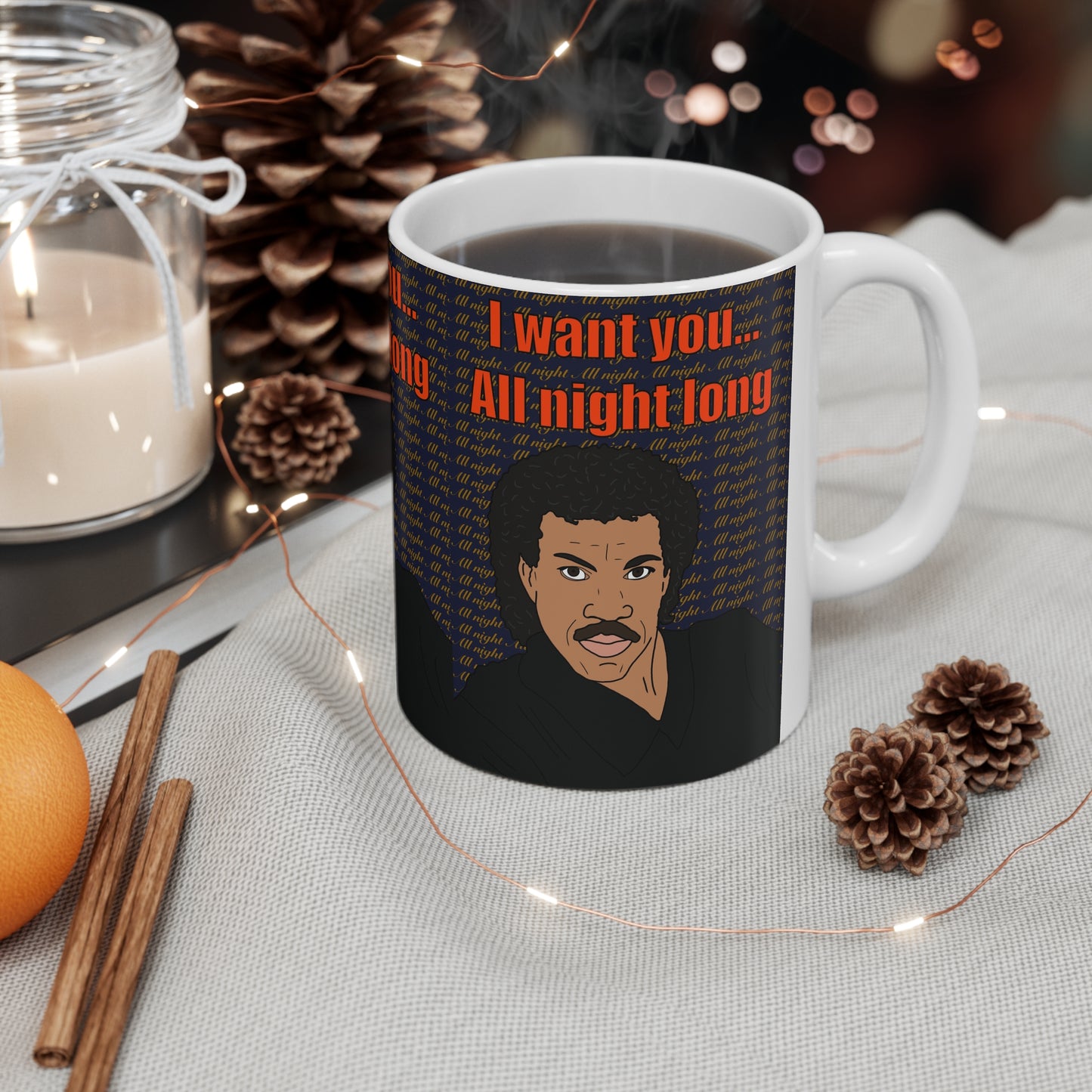 Lionel Ritchie Retro Soul Singer Illustration Mug - "I Want You All Night Long" Ceramic Coffee Cup