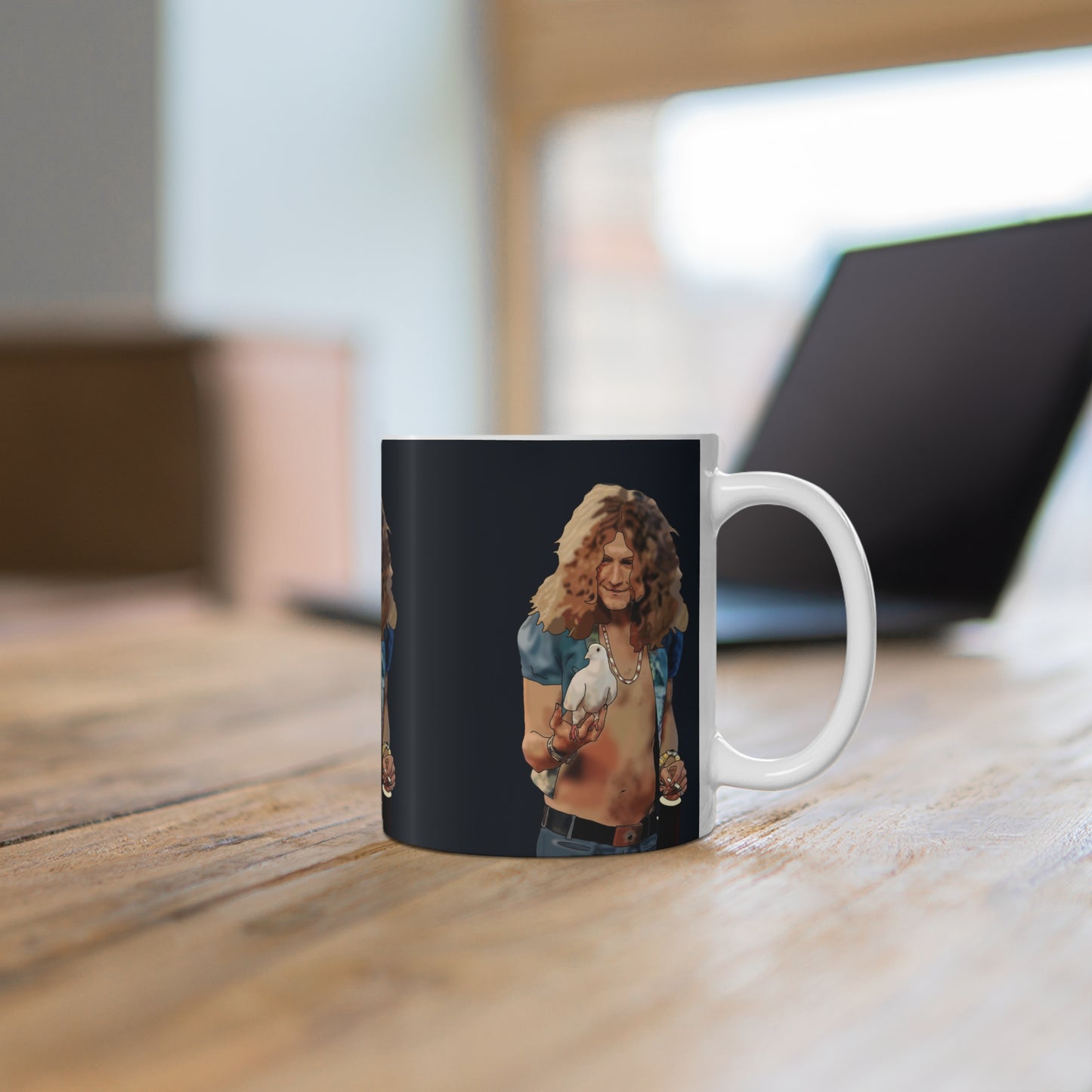 Rober Plant Led Zepplin Rock Icon Portrait Mug — Vintage 70s Music Ceramic Coffee Cup