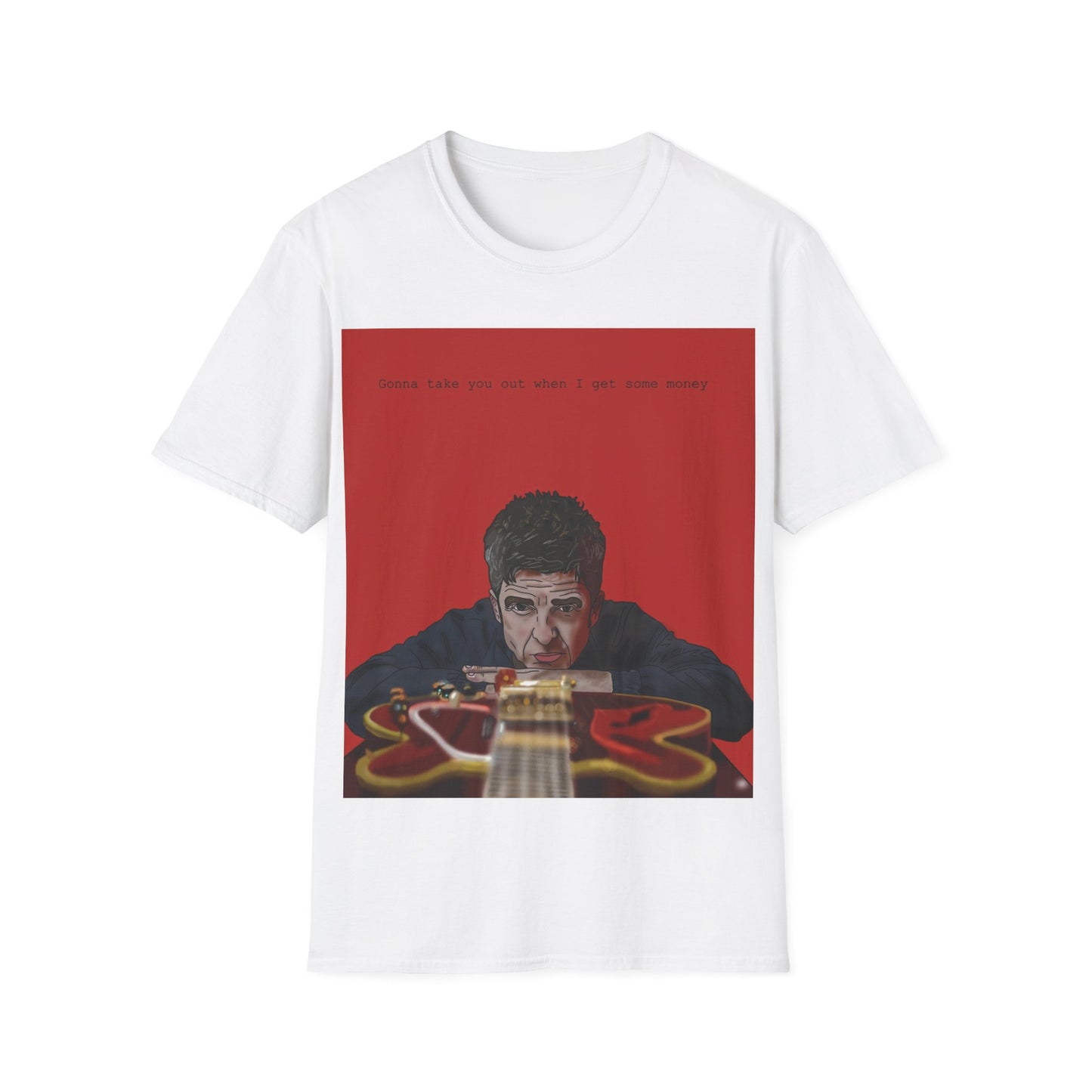 Noel Gallagher Rock Guitar Portrait T‑Shirt — Moody Musician Design