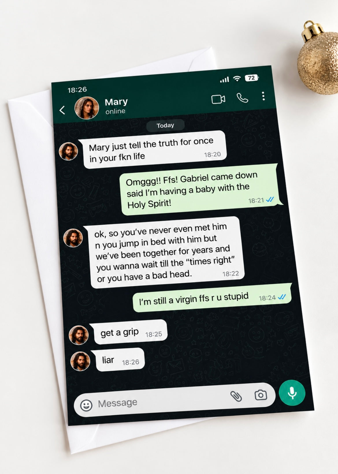 Mary & Joseph Arguing Messages | Funny Christmas Card | More Jam