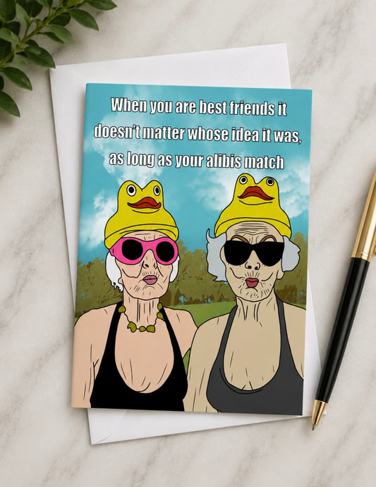 Best Friends Matching Alibis  | Funny Birthday Card | More Jam