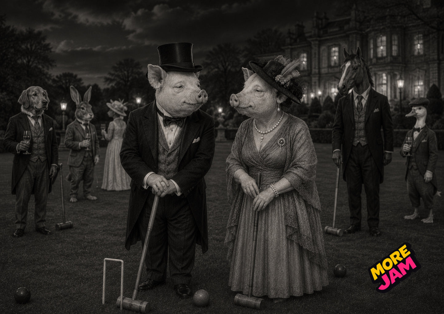 Sophisticated Pig Croquet Print UK | Unique A4 Wall Art | More Jam