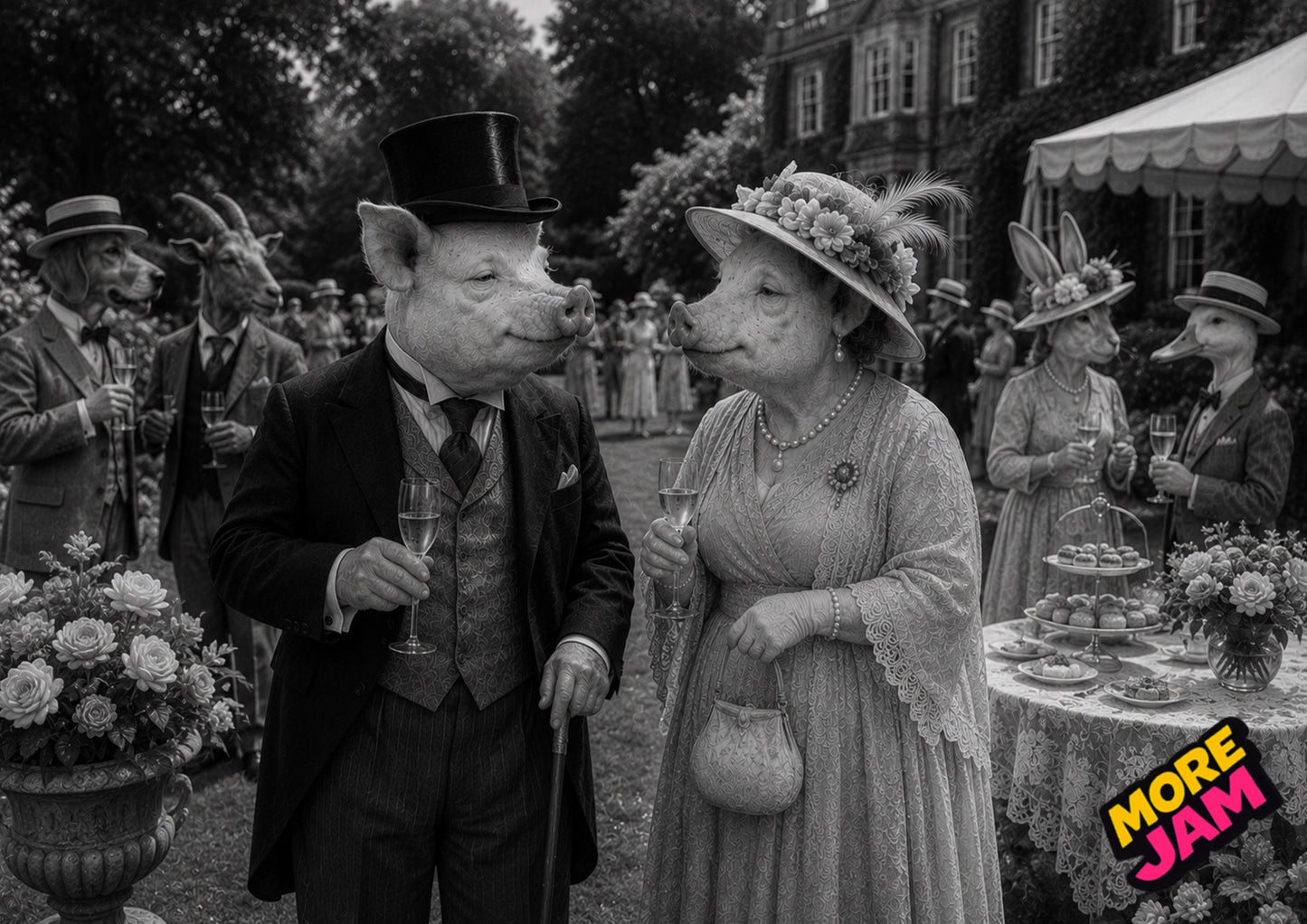 Sophisticated Pig Garden Party Print UK | Unique A4 Wall Art | More Jam