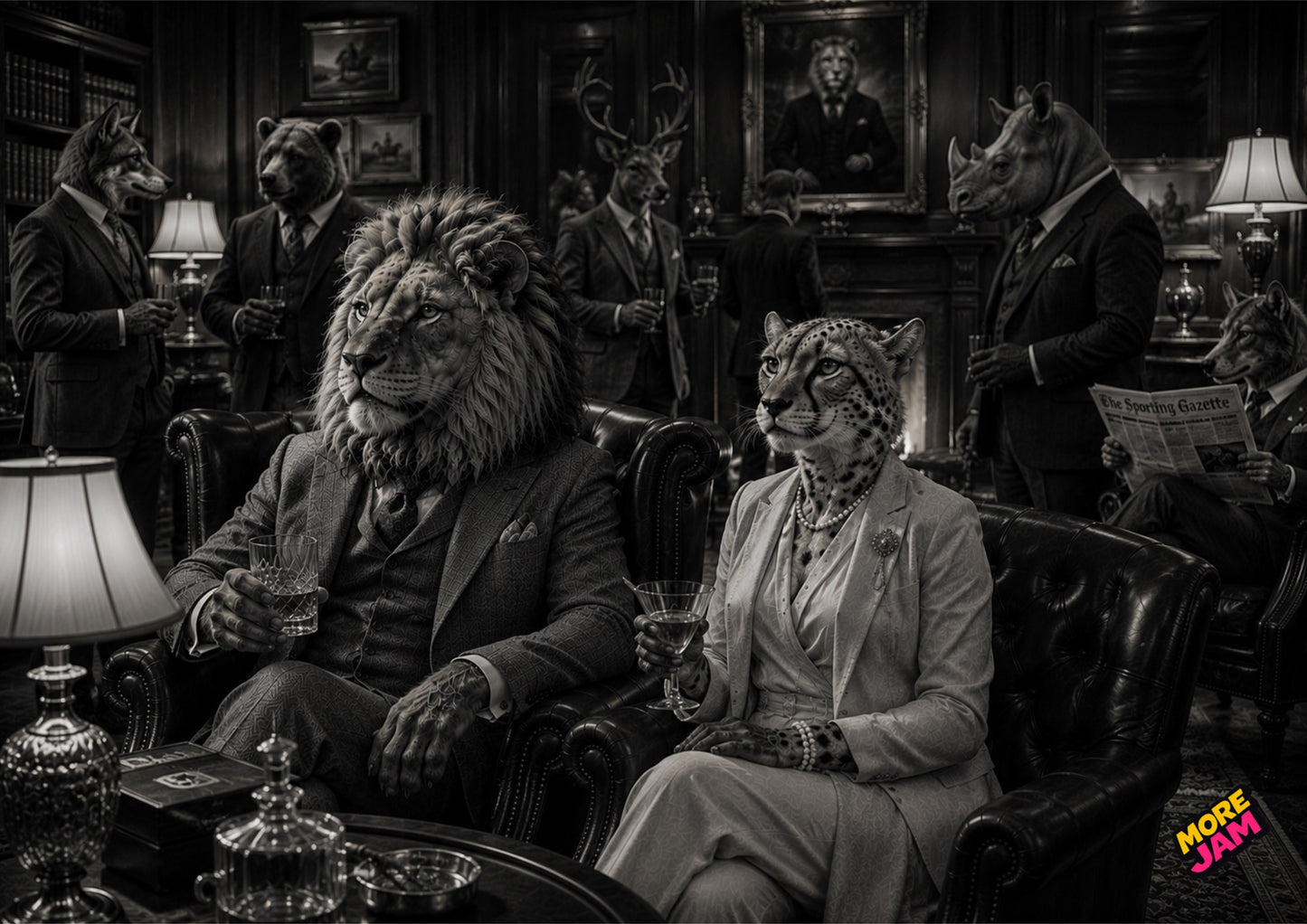 Sophisticated Private Members Lounge Print UK | Unique A4 Wall Art | More Jam
