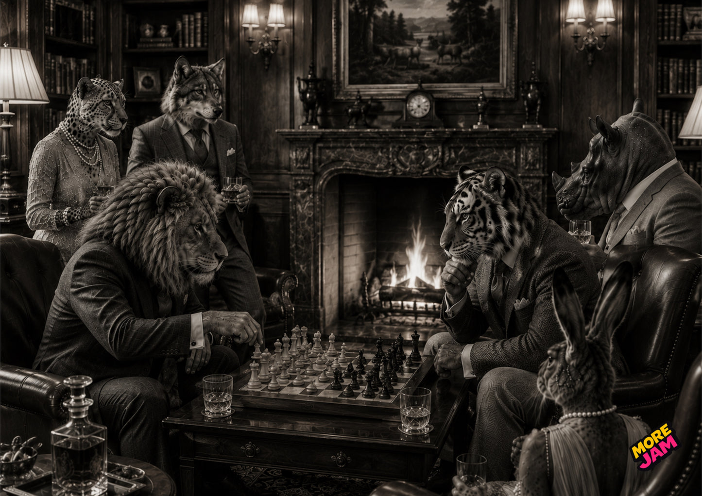 Sophisticated Playing Chess By The Fire UK | Unique A4 Wall Art | More Jam