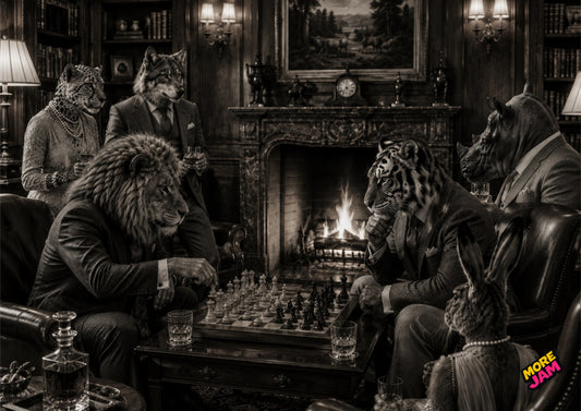 Sophisticated Playing Chess By The Fire UK | Unique A4 Wall Art | More Jam