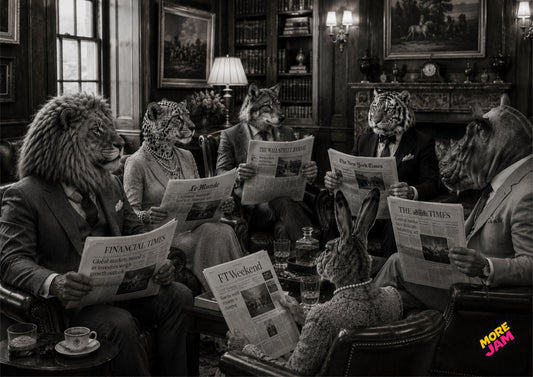 Sophisticated Reading News In Leather Club Lounge UK | Unique A4 Wall Art | More Jam