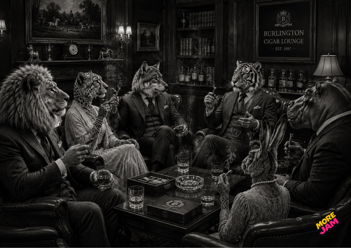 Sophisticated Cigar Lounge Discussion UK | Unique A4 Wall Art | More Jam