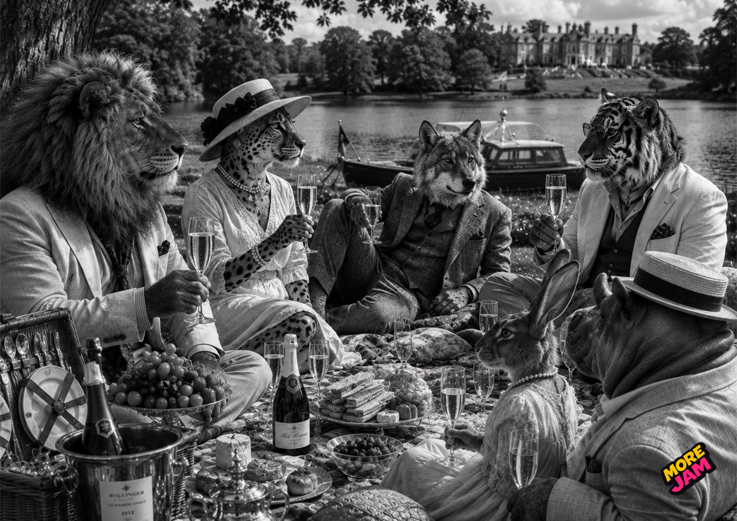 Sophisticated Picnic Beside The Lake Print UK | Unique A4 Wall Art | More Jam