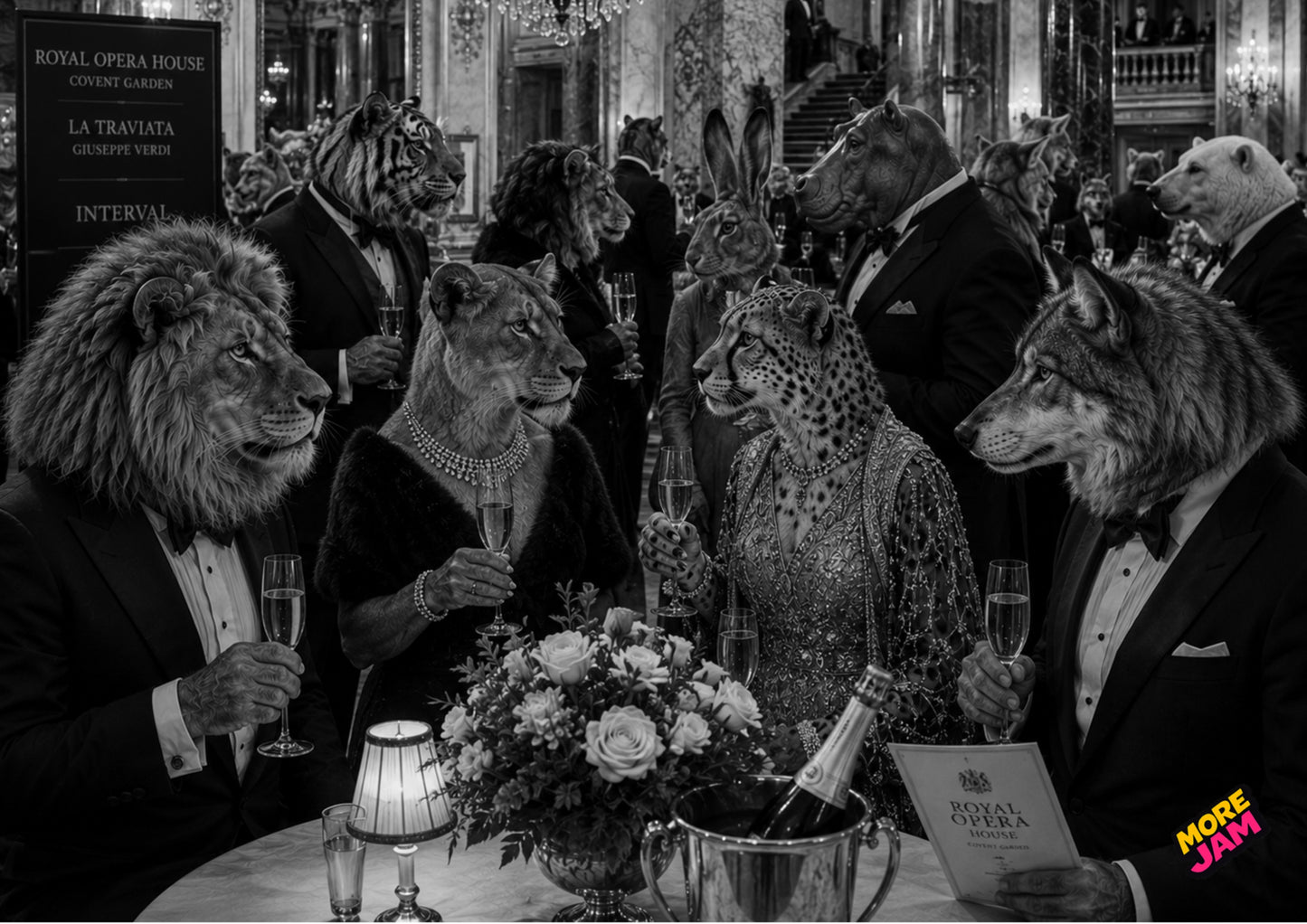 Sophisticated Opera Interval Champagne Reception UK | Unique A4 Wall Art | More Jam