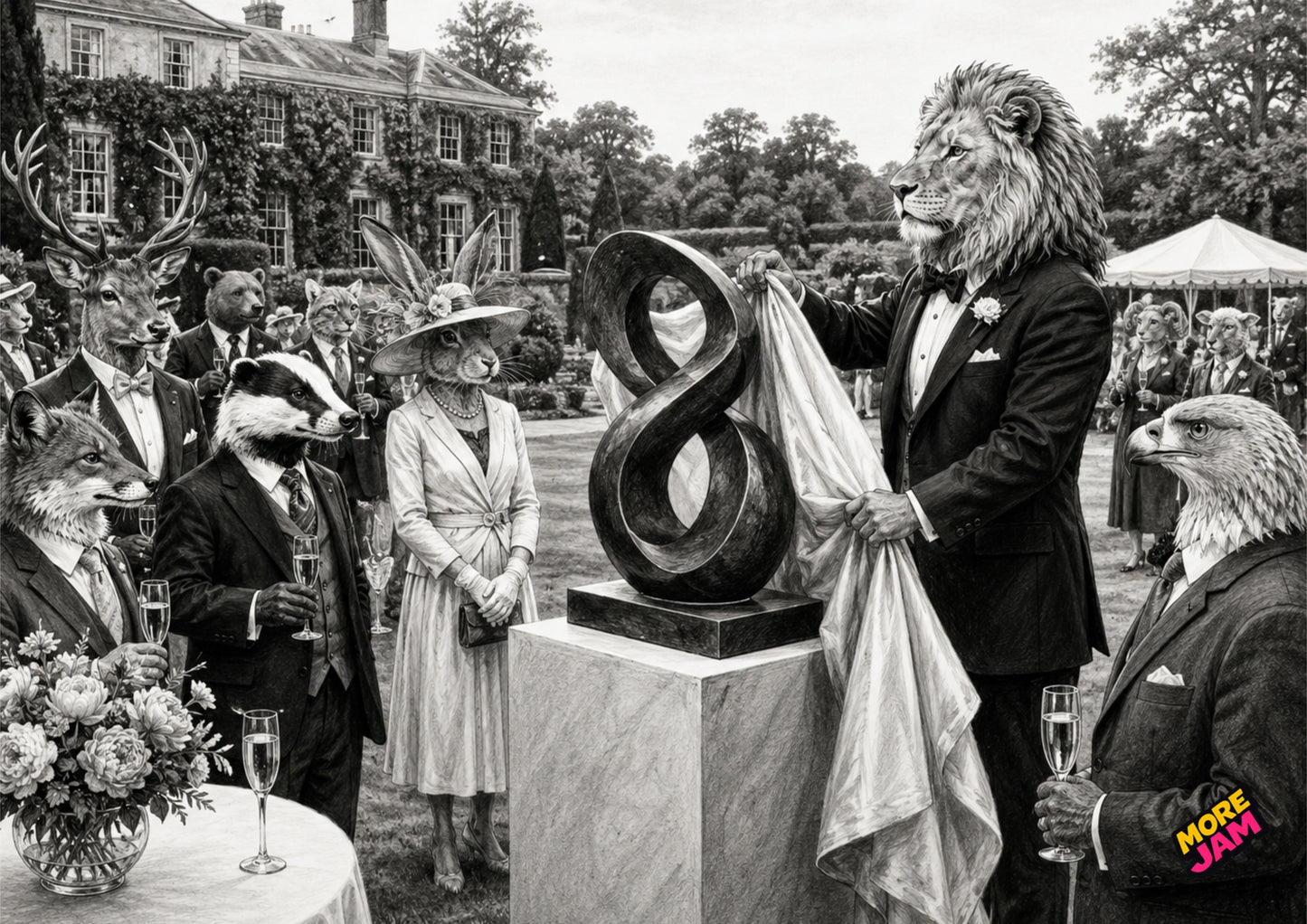 Sophisticated Outdoor Sculpture Unveiling Print UK | Unique A4 Wall Art | More Jam