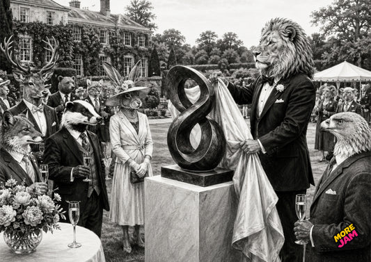 Sophisticated Outdoor Sculpture Unveiling Print UK | Unique A4 Wall Art | More Jam
