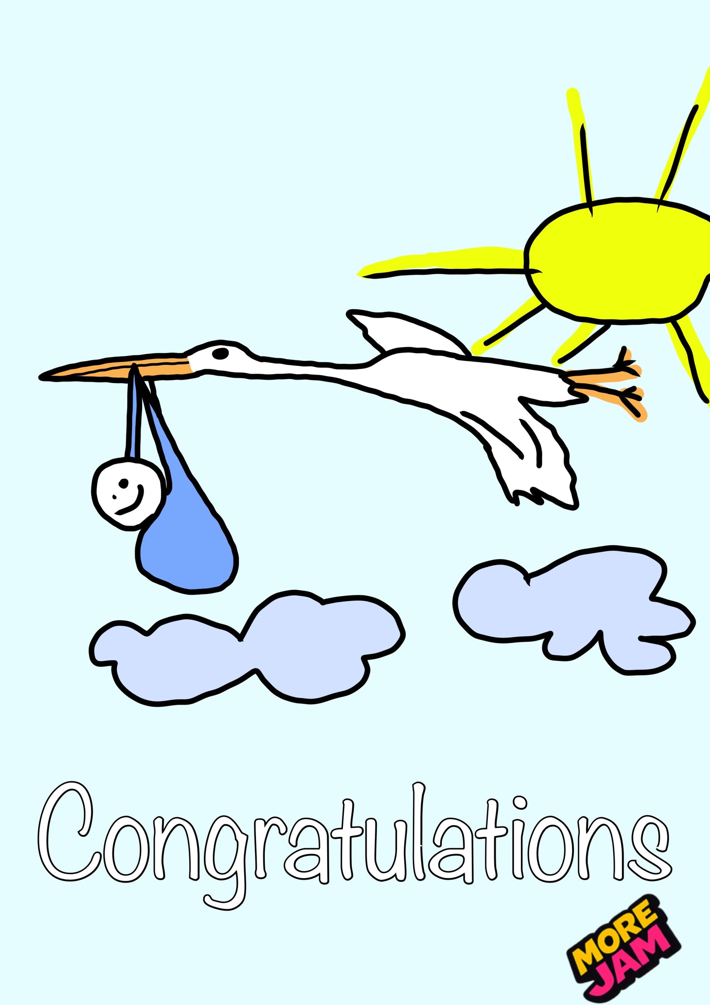 Stork With Boy Card | New Baby Card | More Jam