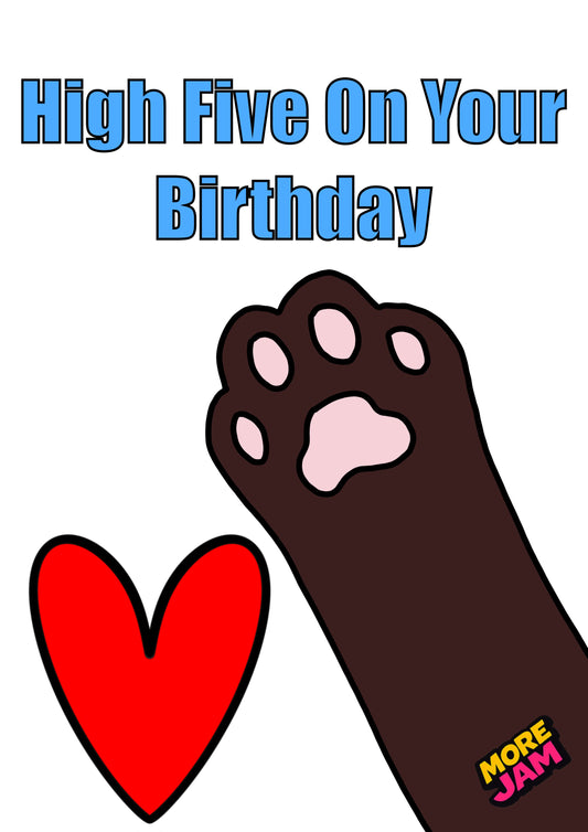 Funny Dog High Five Birthday Red/Brown Paw | Funny Birthday Card | More Jam