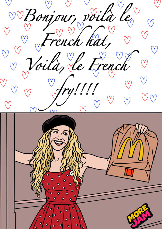 Carrie Bradshaw Bonjour, voilà le French hat, Voilà, le French fry!! | Sex and the City Card | More Jam