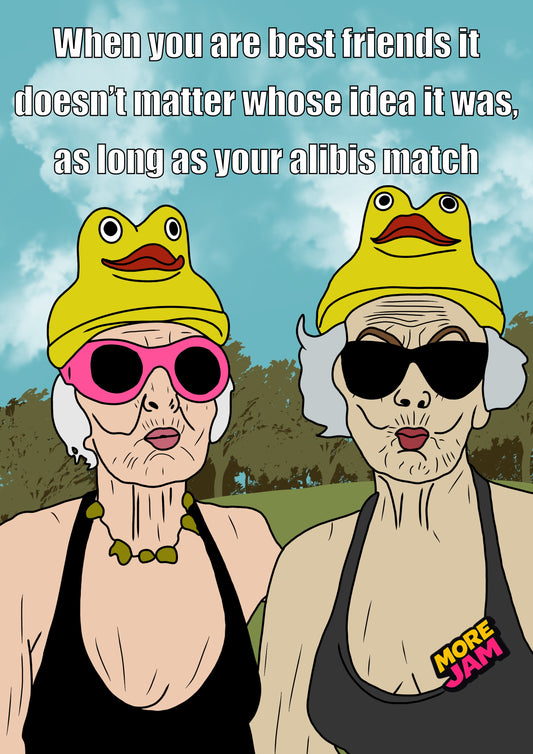 Best Friends Matching Alibis  | Funny Birthday Card | More Jam