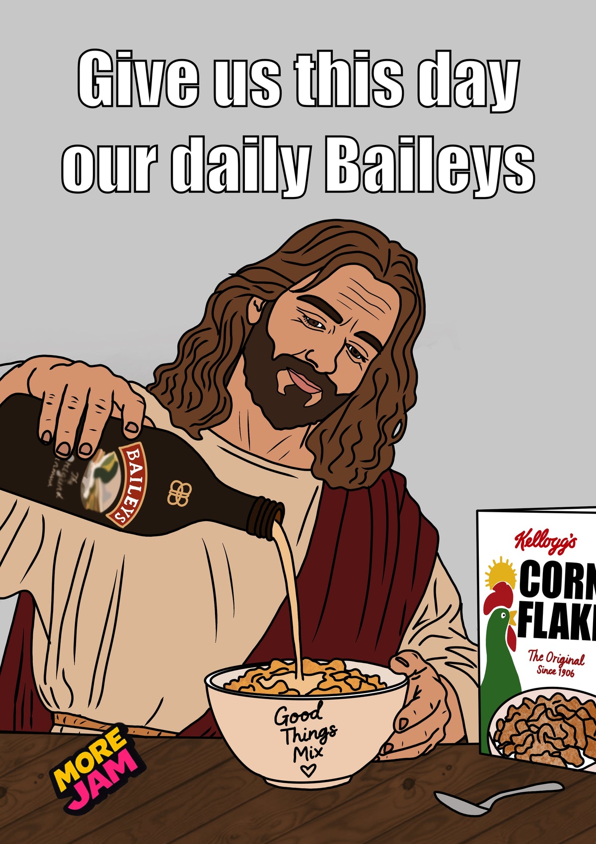 Jesus Baileys On The Cornflakes | Funny Christmas Card | More Jam