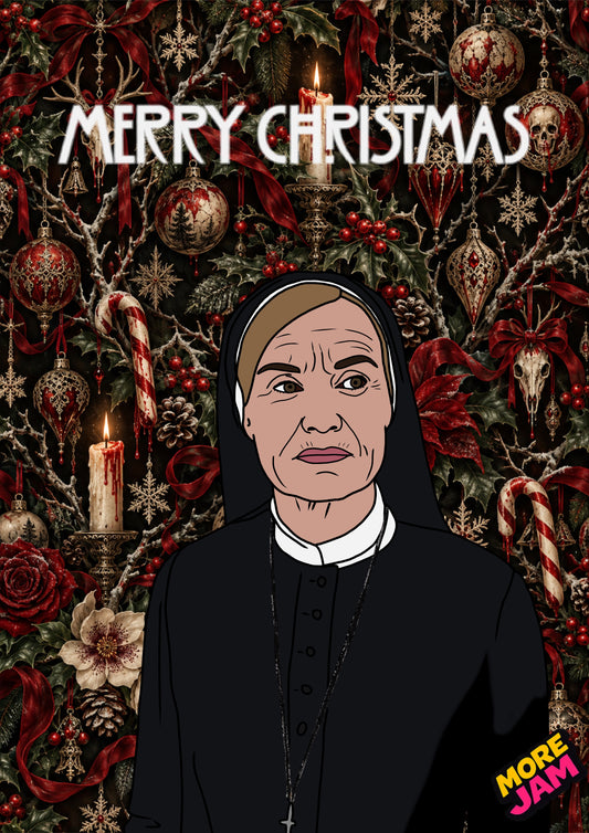 American Horror Story Sister Jude Martin Jessica Lange | Creepy Christmas Card | More Jam