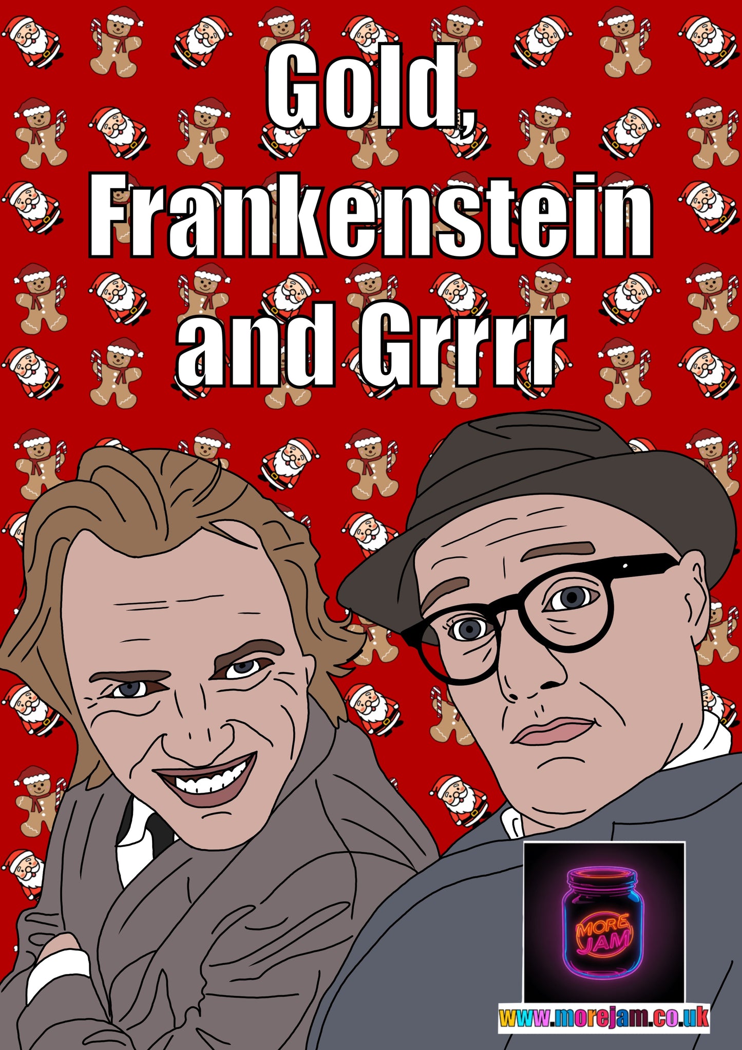 Bottom Gold, Frankenstein & Grrr Christmas Card Funny BBC Comedy | More Jam