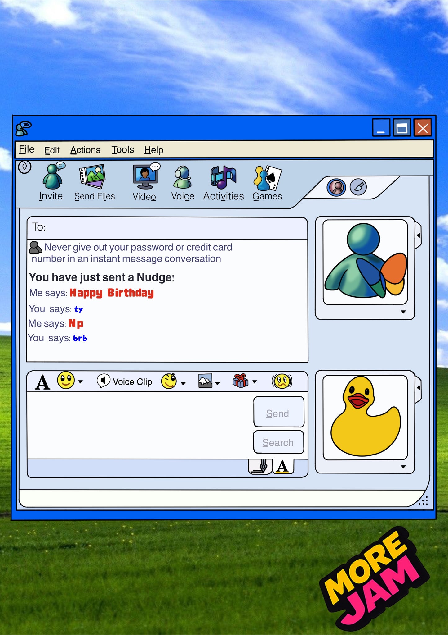 MSN np ty brb | Funny 90s Birthday Card | More Jam