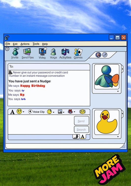 MSN np ty brb | Funny 90s Birthday Card | More Jam