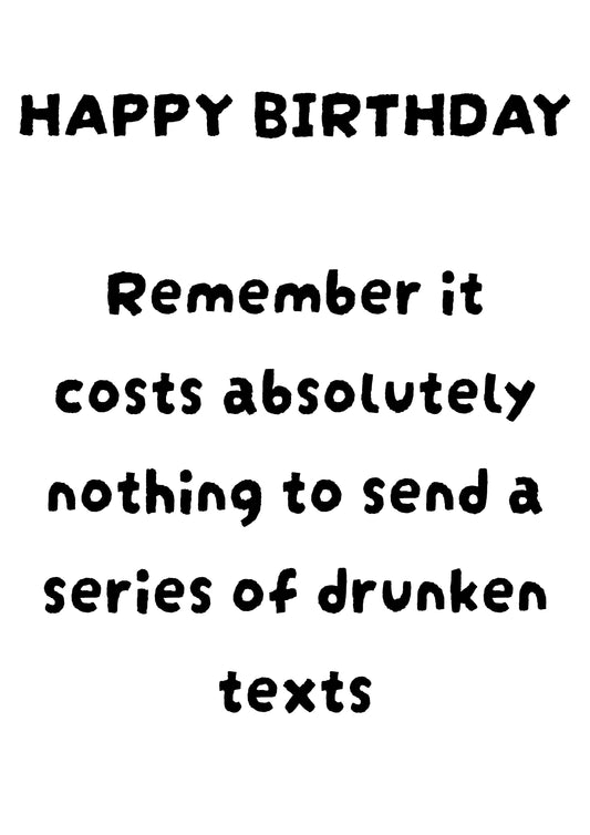 Drunken Texts | Funny Bad Advice Birthday Card | More Jam
