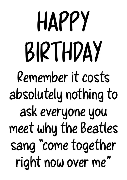 The Beatles Come Together | Funny Bad Advice Birthday Card | More Jam