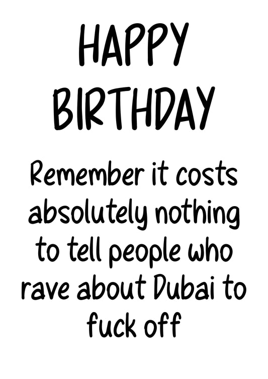 Dubai Pricks | Funny Bad Advice Birthday Card | More Jam