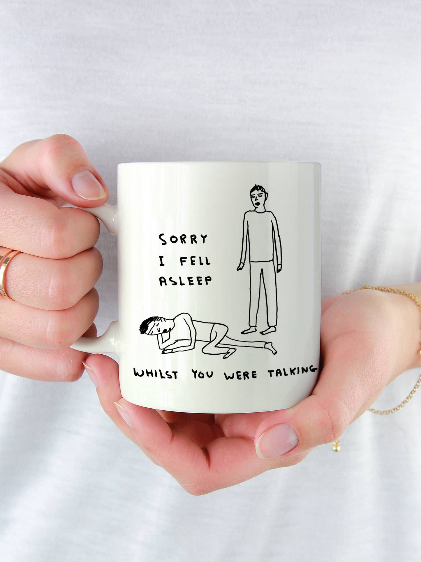Funny Gift David Shrigley Mug - Fell Asleep Talking