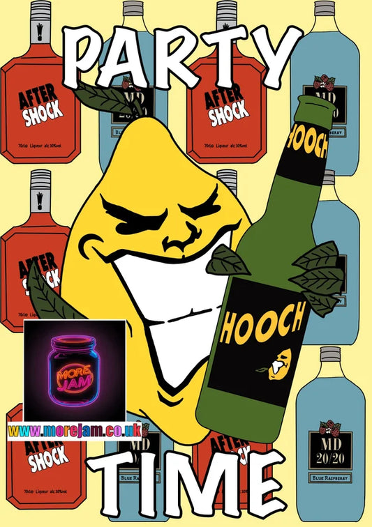 Hooch, Aftershock, & Mad Dog | 90s Party Card | More Jam