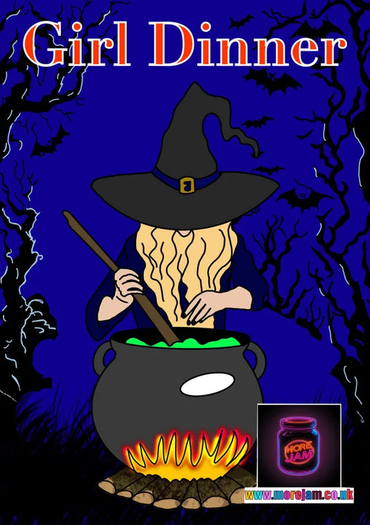 Girl Dinner in Witch's Cauldron | Funny Greetings Card | More Jam