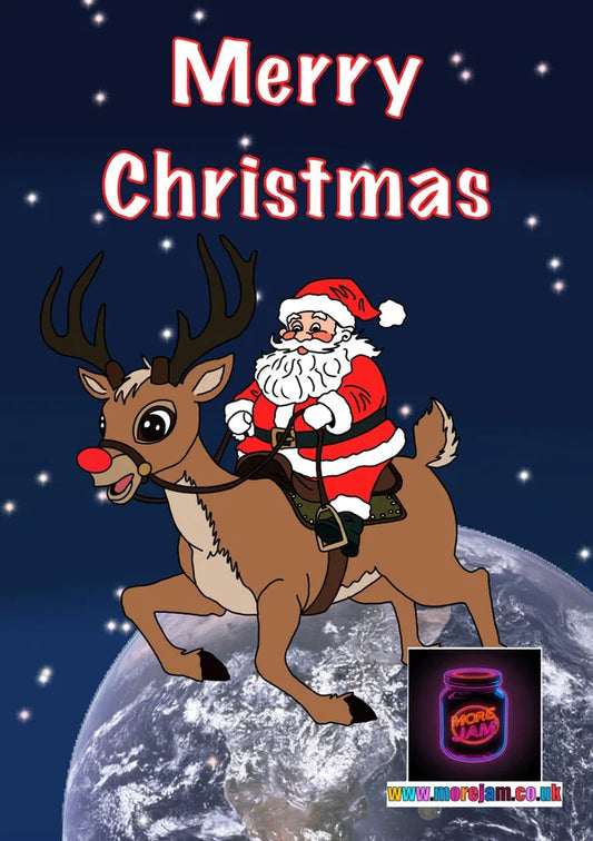 Christmas Card Santa Over Earth | More Jam