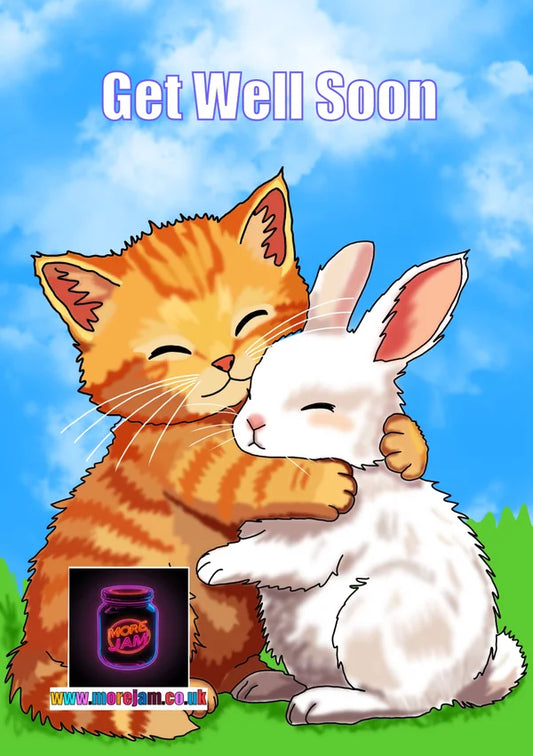 Cute Cat and Rabbit | Cute Get Well Soon Card | More Jam