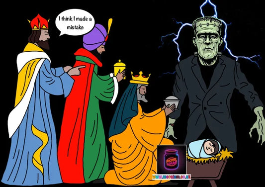 Gold, Frankenstein, & Myrrh | Frankenstein Christmas Card | More Jam